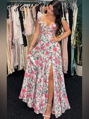 Selfie Leslie Cream Maxi Dress with Pink Floral Print